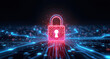 © igor.nazlo - Data protection technology concept: A glowing red padlock serves as a focal point within a dynamic digital landscape of blue illuminated circuit pathways and nodes, representing secure network connect