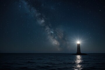 Wall Mural - a lighthouse's glow shines through the milky way