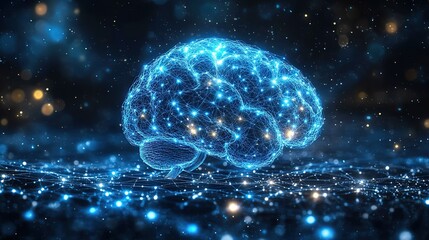 Digital Brain Illustration with Neural Network - Futuristic Concept