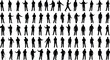 © Creatives World - PrintSilhouette vector illustration of sixty people in various poses, standing, walking, holding objects, diverse gestures, grid layout, creative design