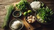 © riverdhan - Vietnamese Cuisine Ingredients: Shrimp, Noodles, and Fresh Herbs