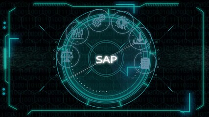 SAP System Software Automation concept on virtual screen data center. Business, modern technology, internet and networking concept.