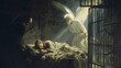 © SolaruS - Angel watching over a sleeping prisoner in a dark cell, hope and divine intervention. Evokes themes of faith, salvation, and protection. Use for religious or symbolic projects.