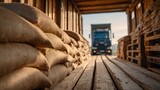 Transport surowców w magazynie w słoneczny dzień na wsi