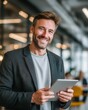 © Dani - Confident businessman with tablet. Smiling businessman holding digital tablet in modern office
