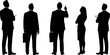 © Mohamed - Vector silhouettes of men and women, a group of standing business people, looking up, back view, profile, black color isolated on white background