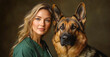 © Daria - Compassionate veterinarian with a loyal German Shepherd in a professional setting
