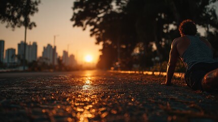 Wall Mural -   Person on road at dusk