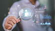 © chaylek - People icon with analytics and data visualization elements, representing customer analysis, target audience research, marketing strategy, data-driven decision-making for sustainable business growth