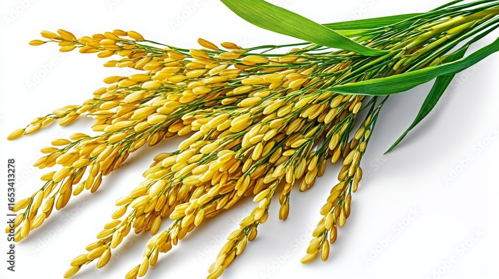 Leaf Ear Rice Macro of rice ear with leaf--isolated on white background. Stock ...
