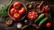 © riverdhan - Fresh Harvest: Mediterranean Salad Ingredients on Rustic Wood