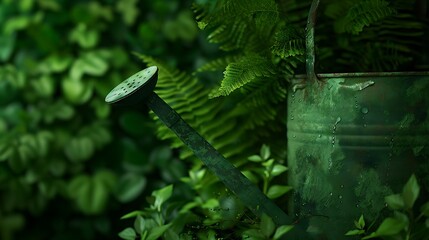 Dewdrops on a spiderweb in lush greenery