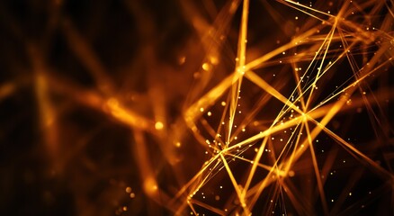 Wall Mural - Abstract network of golden lines and particles