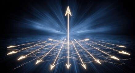 Wall Mural - Abstract image of a central upward arrow surrounded by radiating arrows