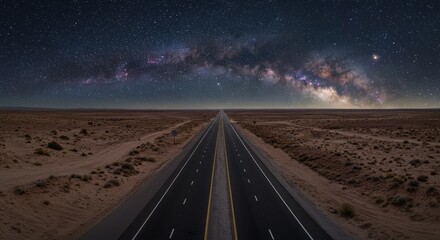 Starry Night Highway: Milky Way Across a Desert Road