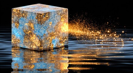 Wall Mural - Cube emerging from water with light