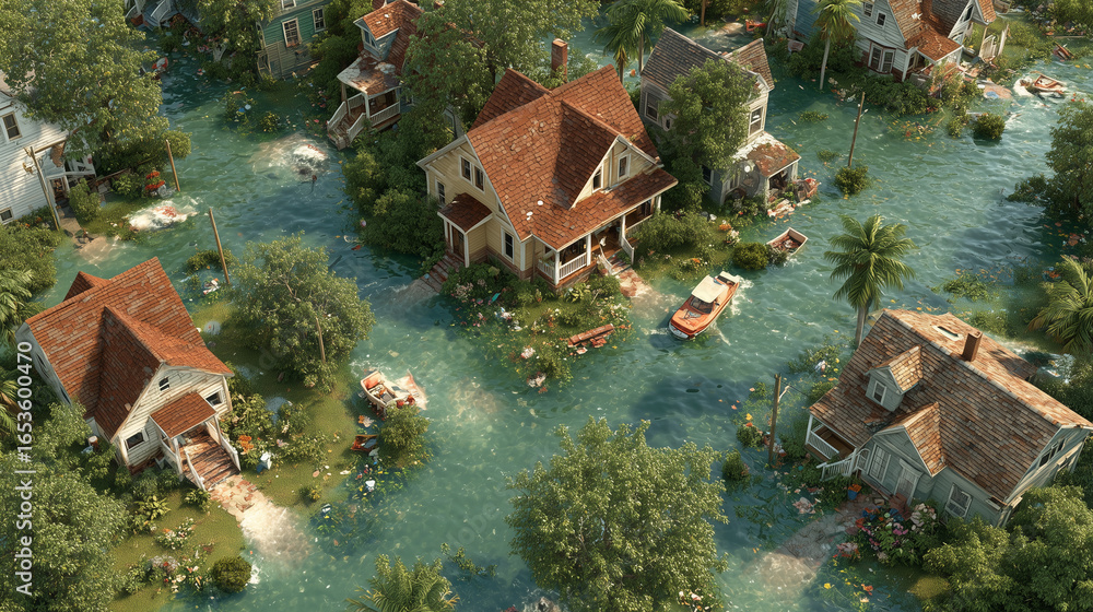 Stock-Illustration „Flooded Streets and Homes: Realistic Visuals ...