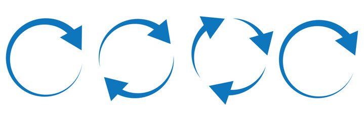 Wall Mural - Blue circle arrows icon set. Round reload sign, repeat icon, rotate arrow symbol, arrow pictogram, refresh reload rotation loop sign set