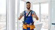 © delila - Confident Plumber Fixing Services, Giving Thumbs Up in Modern Home