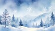 © salamandra1979 - A fairytale winter landscape painted in watercolor. Snowflakes are falling on a snowy forest. Can be used for greeting cards, posters, backgrounds, and web design.