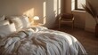© Rohena - Cozy bedroom bathed in warm morning sunlight with soft bedding and a comfortable inviting atmosphere
