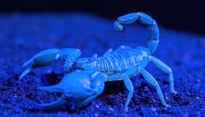 Blue Scorpion Macro with Closeup Desert Background Wildlife.