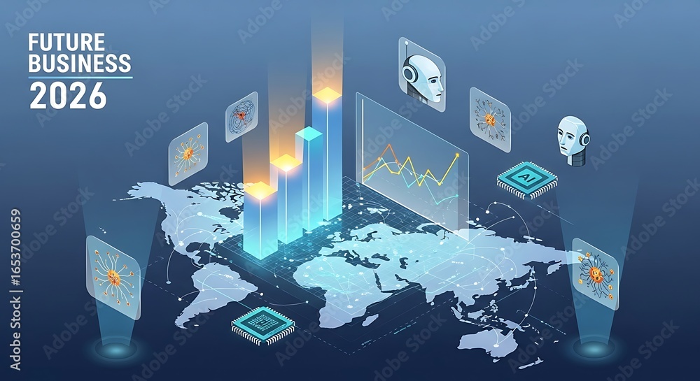 Global Business Trends in 2026: AI and Data Visualization Stock Photo ...