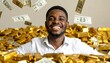 © zenka - Happy man surrounded by gold bars and falling money