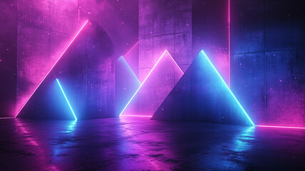 Wall Mural - a modern and creative abstract art piece. an aesthetic view of a dark room with neon lights.