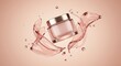 © Markus - Elegant Rose Gold Cosmetic Jar with Water Splash on Soft Pink Background