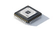 © Taha - A close up shot of a cpu and gpu chip on a white background showing the pins and circuitry details