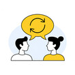 © Arfan - An illustration of two people exchanging ideas, represented by a speech bubble with a circular arrow. It signifies communication, feedback, and the continuous exchange of thoughts.