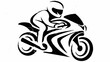 © Muhammad - Stylized illustration of a motorcyclist with helmet riding a motorcycle in black and white design silhouette