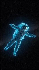 Wall Mural - 3d Glowing Blue Astronaut Floating Weightless In Starry Outer Space Background