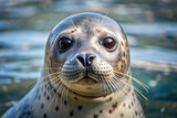 Close up portrait of a curious harbor seal s face