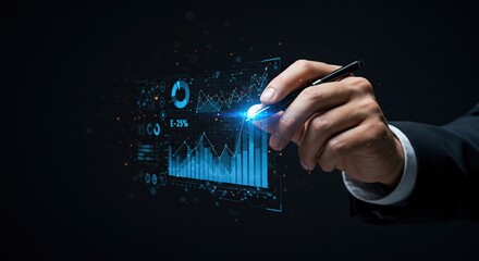 businessman pressing virtual button