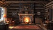 © TesLaTH - A cozy American hunting lodge featuring log walls, mounted antlers, and a roaring fireplace, exuding warmth in ultra HD realism.