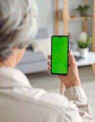 Elderly Person Using Smartphone Indoors