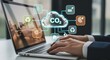 © Ngoc - CO2 Emissions Concept with Green CO2 Cloud and Sustainability Icons over Laptop