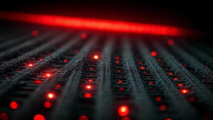 Abstract background of dark mesh with blurred red light spots, digital technology pattern