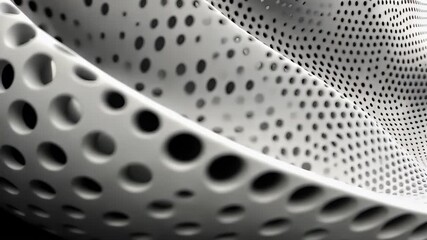 Abstract White Perforated Surface with Smooth Curves and Geometric Hole Pattern Modern Three Dimensional Render Close Up