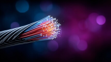 Wire with many small colored wires coming out of it. The wire is black and the colors are red, blue, and yellow