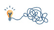 © Mariia - Colored vector illustration of a tangled line and lightbulb, symbolizing problem solving, creativity, and innovative ideas. Isolated on a transparent background