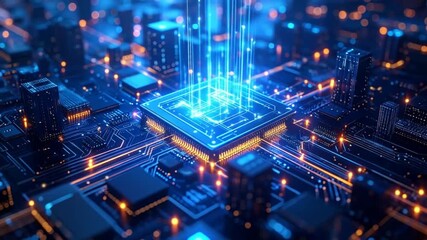 Futuristic Processor Circuitry Displaying Data Flow, Representing Advanced Technology
