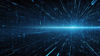 Wall Mural - A futuristic digital landscape with dynamic lines emitting blue and cyan hues, creating a sense of rapid movement and energy.