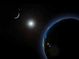 Wall Mural - autumnal equinox , september equinox , earth and moon in space , 3d rendering illustration