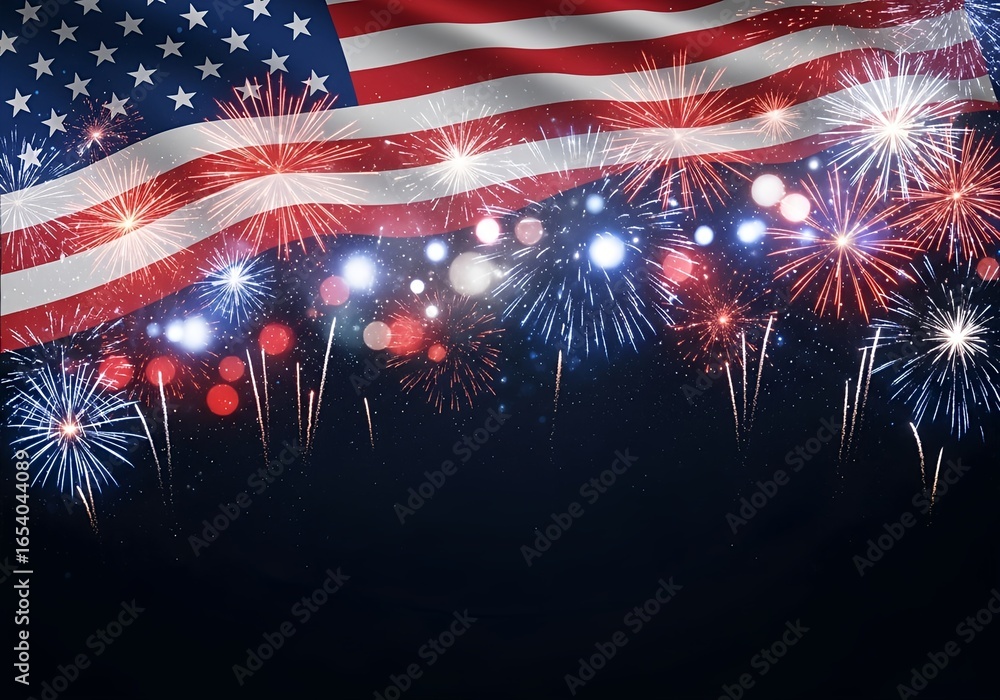 American Flag and Fireworks Display for 4th of July Celebration ...