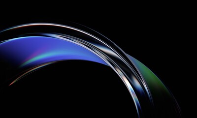 Wall Mural - abstract glass shape with neon reflections, 3d render