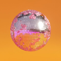 Wall Mural - Disco Ball with Pink Hearts on Orange Background