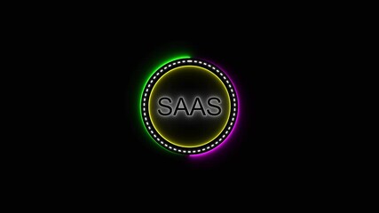 Glowing neon SAAS Software as a Service text animation background.